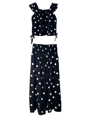 SCOOP Black and White Polka Dot Crop Top Midi Skirt Set Summer XS.